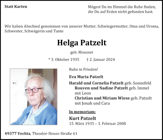Anzeige von Helga Patzelt von OM-Medien
