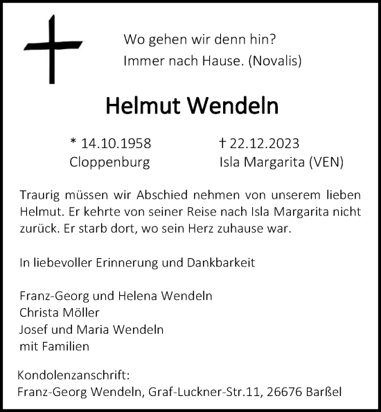 Anzeige von Helmut Wendeln von OM-Medien