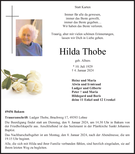 Anzeige von Hilda Thobe von OM-Medien