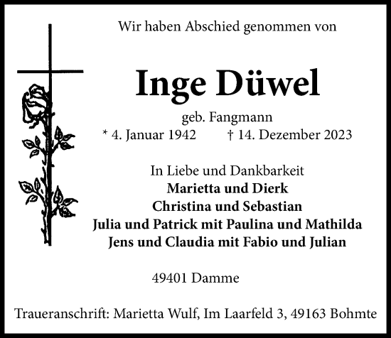 Anzeige von Inge Düwel von OM-Medien