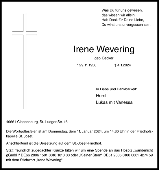 Anzeige von Irene Wevering von OM-Medien
