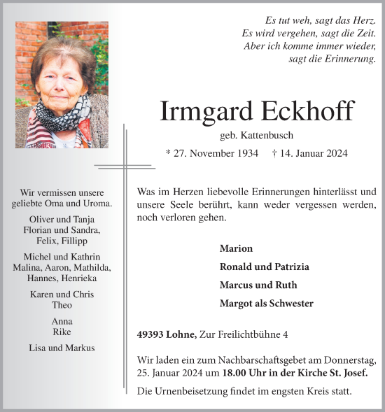 Anzeige von Irmgard Eckhoff von OM-Medien