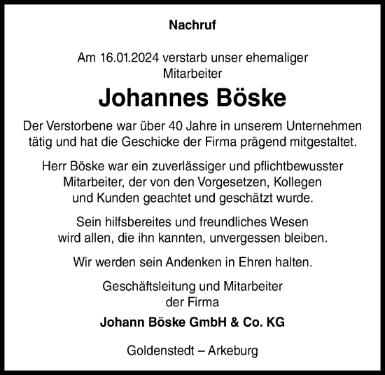 Anzeige von Johannes Böske von OM-Medien