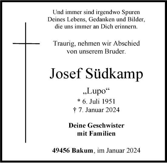Anzeige von Josef Südkamp von OM-Medien