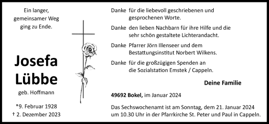 Anzeige von Josefa Lübbe von OM-Medien