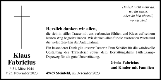 Anzeige von Klaus Fabricius von OM-Medien