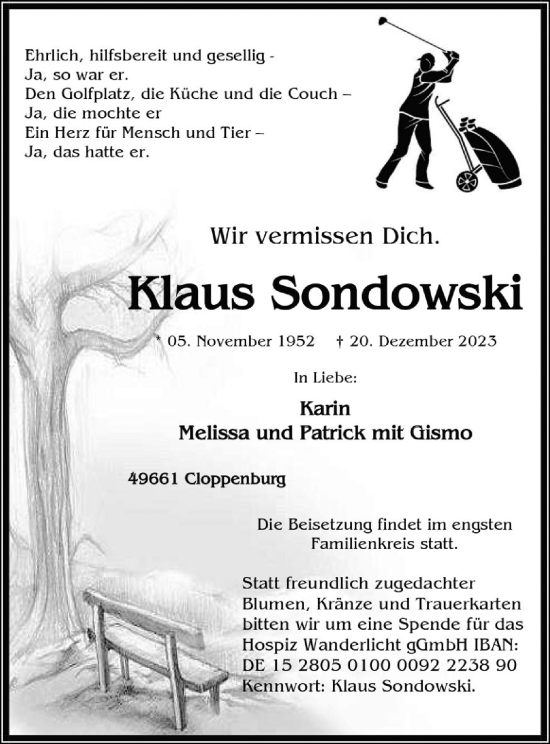 Anzeige von Klaus Sondowski von OM-Medien