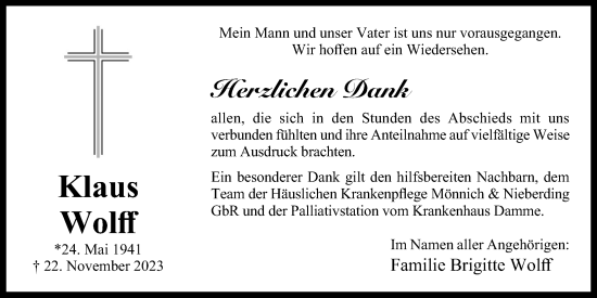 Anzeige von Klaus Wolff von OM-Medien