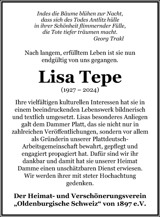 Anzeige von Lisa Tepe von OM-Medien