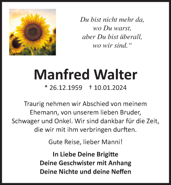 Anzeige von Manfred Walter von OM-Medien