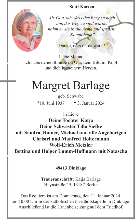 Anzeige von Margret Barlage von OM-Medien