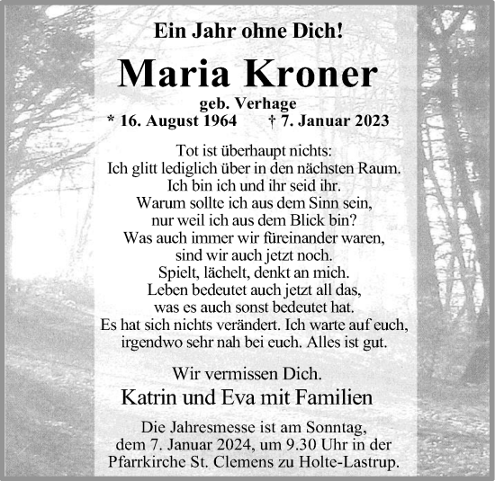 Anzeige von Maria Kroner von OM-Medien