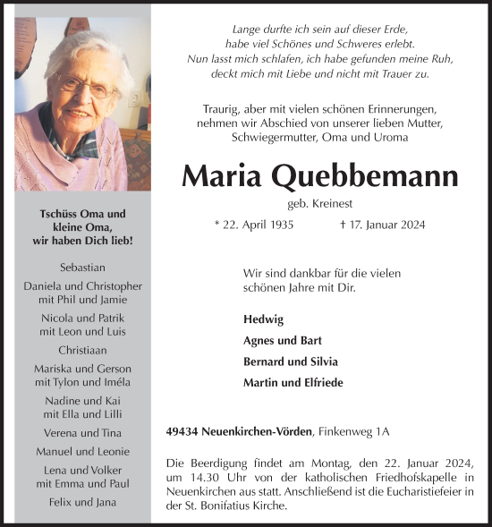 Anzeige von Maria Quebbemann von OM-Medien