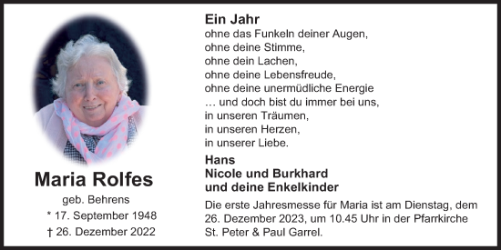 Anzeige von Maria Rolfes von OM-Medien