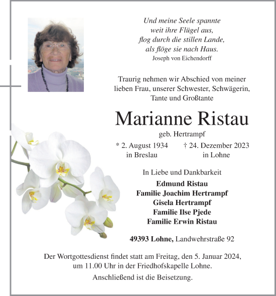 Anzeige von Marianne Ristau von OM-Medien