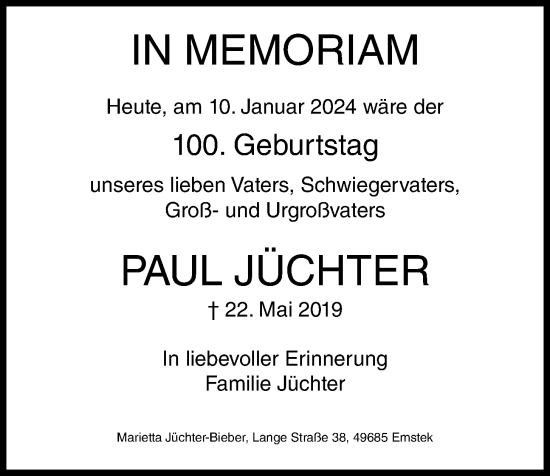 Anzeige von Paul Jüchter von OM-Medien