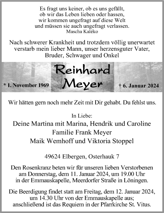 Anzeige von Reinhard Meyer von OM-Medien