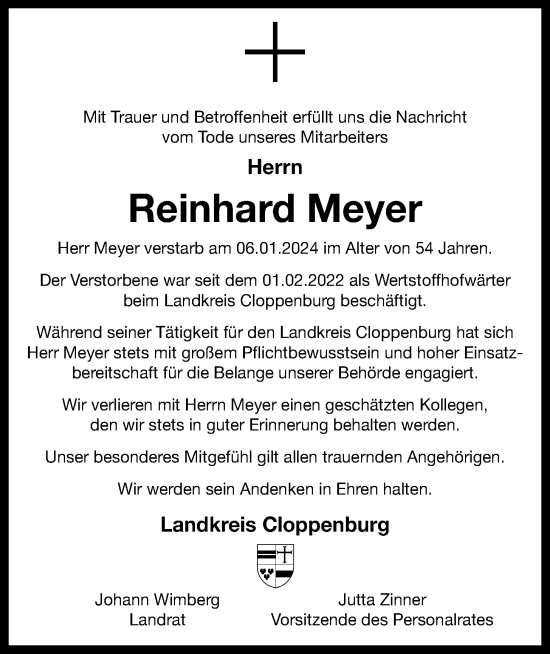 Anzeige von Reinhard Meyer von OM-Medien