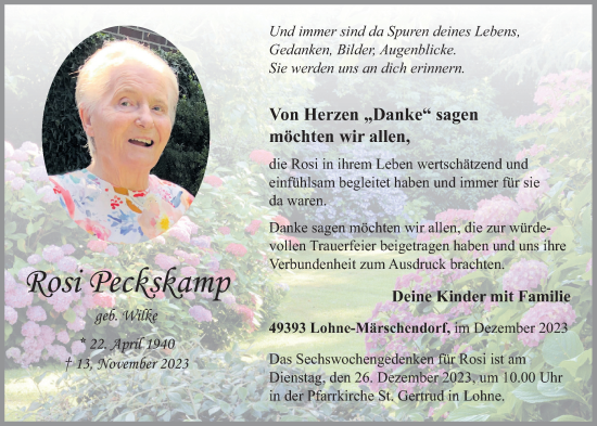 Anzeige von Rosi Peckskamp von OM-Medien