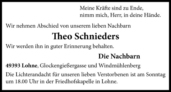 Anzeige von Theo Schnieders von OM-Medien