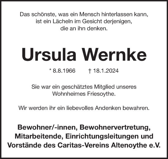 Anzeige von Ursula Wernke von OM-Medien