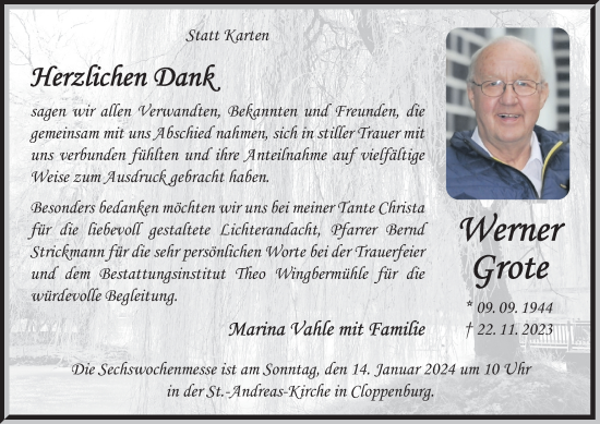 Anzeige von Werner Grote von OM-Medien