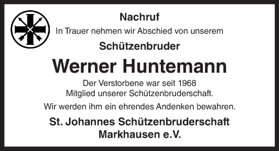Anzeige von Werner Huntemann von OM-Medien