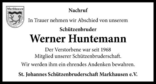 Anzeige von Werner Huntemann von OM-Medien