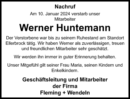 Anzeige von Werner Huntemann von OM-Medien