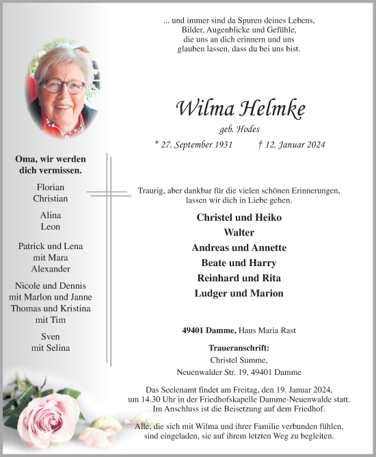 Anzeige von Wilma Helmke von OM-Medien