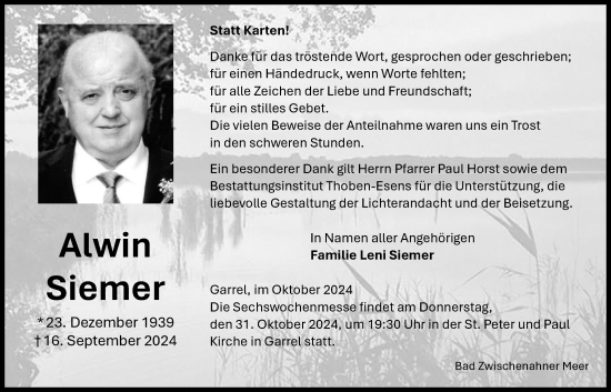 Anzeige von Alwin Siemer von OM-Medien