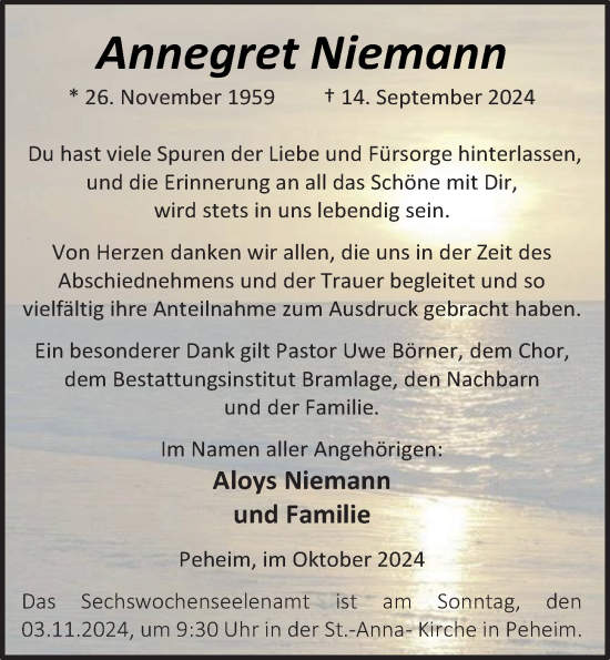 Anzeige von Annegret Niemann von OM-Medien