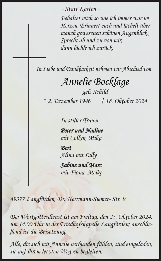 Anzeige von Annelie Bocklage von OM-Medien