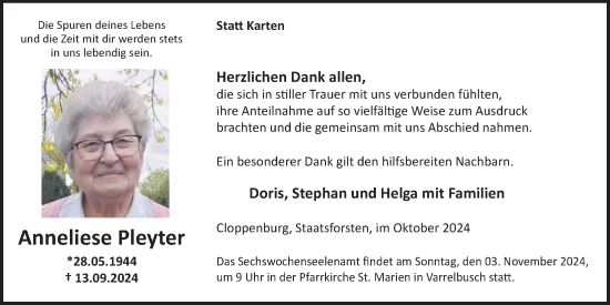 Anzeige von Anneliese Pleyter von OM-Medien