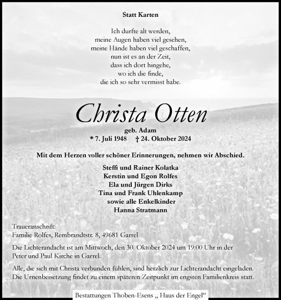 Anzeige von Christa Otten von OM-Medien
