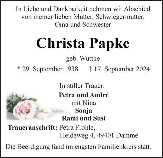Anzeige von Christa Papke von OM-Medien