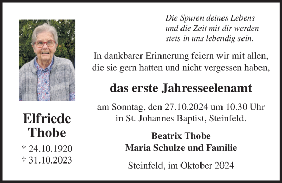 Anzeige von Elfriede Thobe von OM-Medien