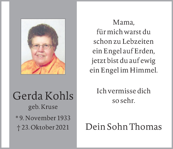 Anzeige von Gerda Kohls von OM-Medien