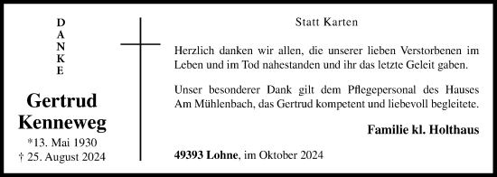Anzeige von Gertrud Kenneweg von OM-Medien