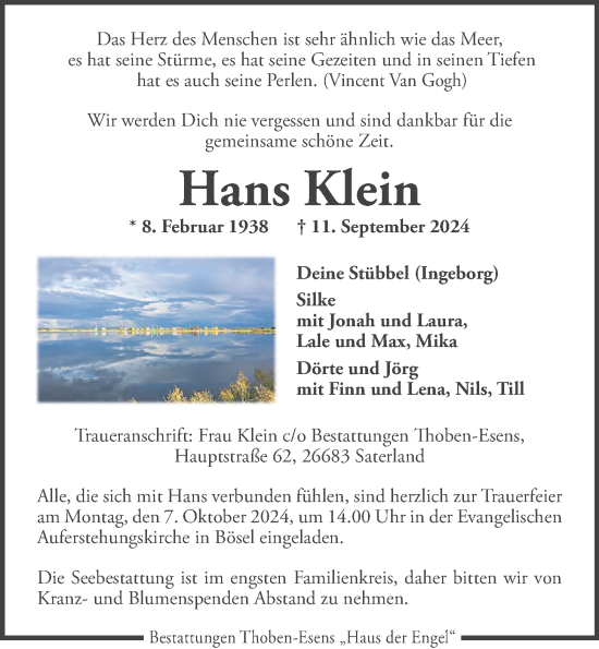 Anzeige von Hans Klein von OM-Medien