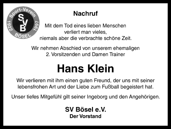Anzeige von Hans Klein von OM-Medien