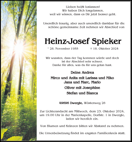 Anzeige von Heinz-Josef Spieker von OM-Medien