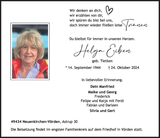Anzeige von Helga Eiben von OM-Medien