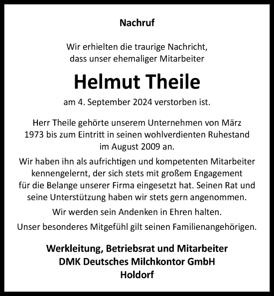 Anzeige von Helmut Theile von OM-Medien