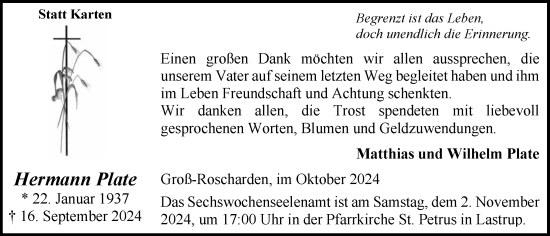 Anzeige von Hermann Plate von OM-Medien