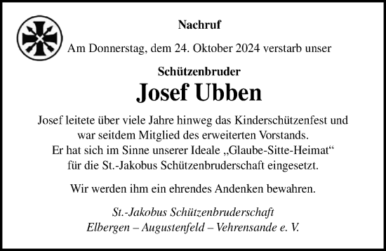 Anzeige von Josef Ubben von OM-Medien