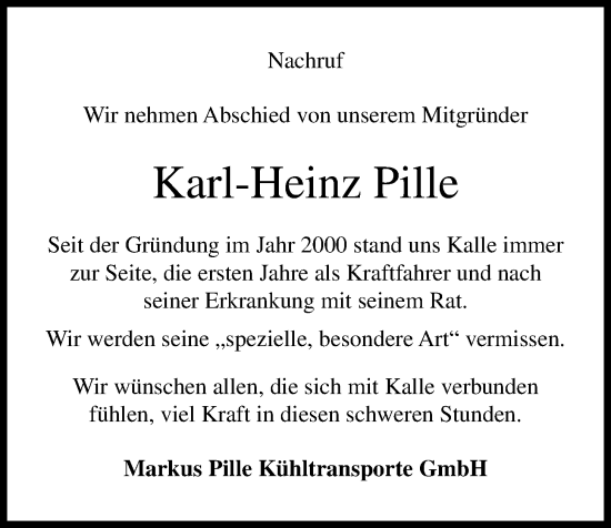 Anzeige von Karl-Heinz Pille von OM-Medien