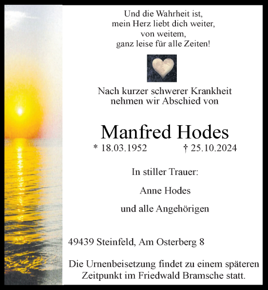 Anzeige von Manfred Hodes von OM-Medien