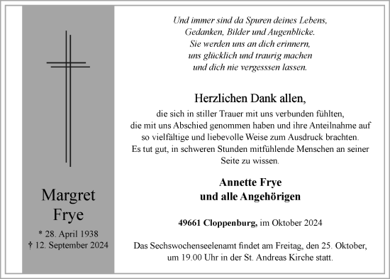 Anzeige von Margret Frye von OM-Medien