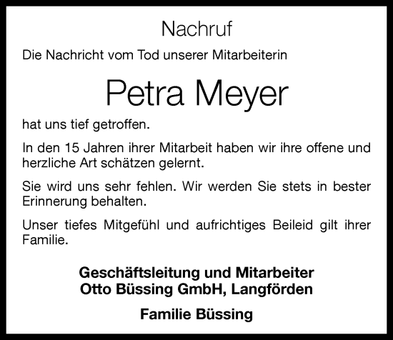 Anzeige von Petra Meyer von OM-Medien